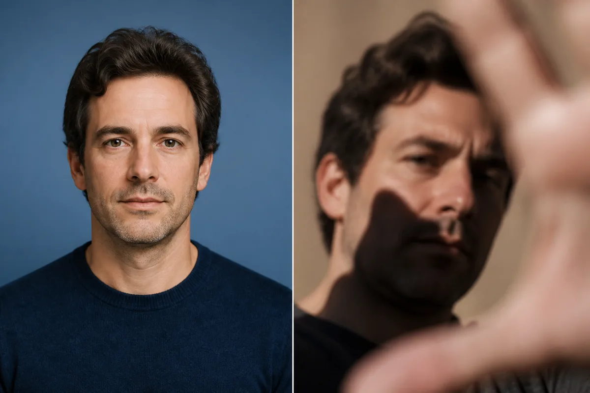 Comparison illustration showing a clear front-facing portrait beside a blurry shadowed and partly covered portrait
