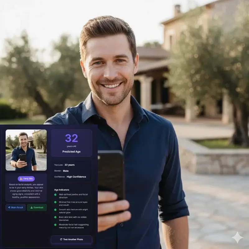 Early 30s age analysis summary with comprehensive facial aging assessment
